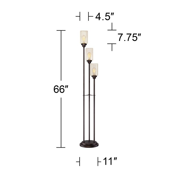 Tall Oiled Bronze Metal 3 Light Dimmable Led Amber Seedy Glass For Living Room Bedroom