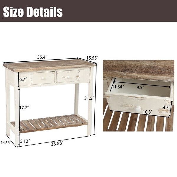 Distressed White and Brown Wood 2-drawer Console Table - 31.5