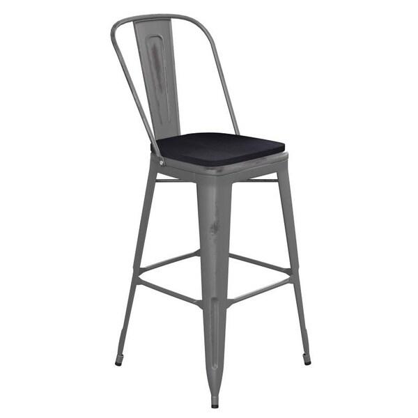 Flash Furniture Lincoln 30'' Barstool with Back and Black Wood Seat - 17.75