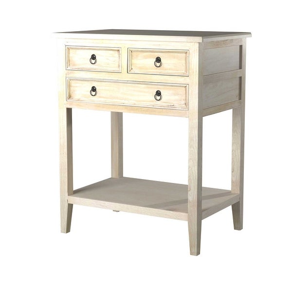 Distressed Mindi Wood Three-Drawer Side Table