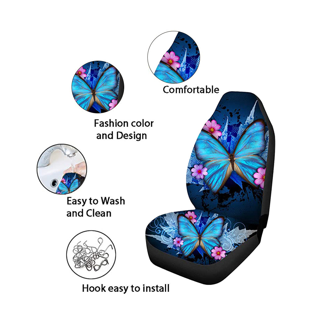 Trendy Car Seat Covers Ble Butterfly Print High Back Seat Cover Set of 2 Ultra-Soft Universal Fit