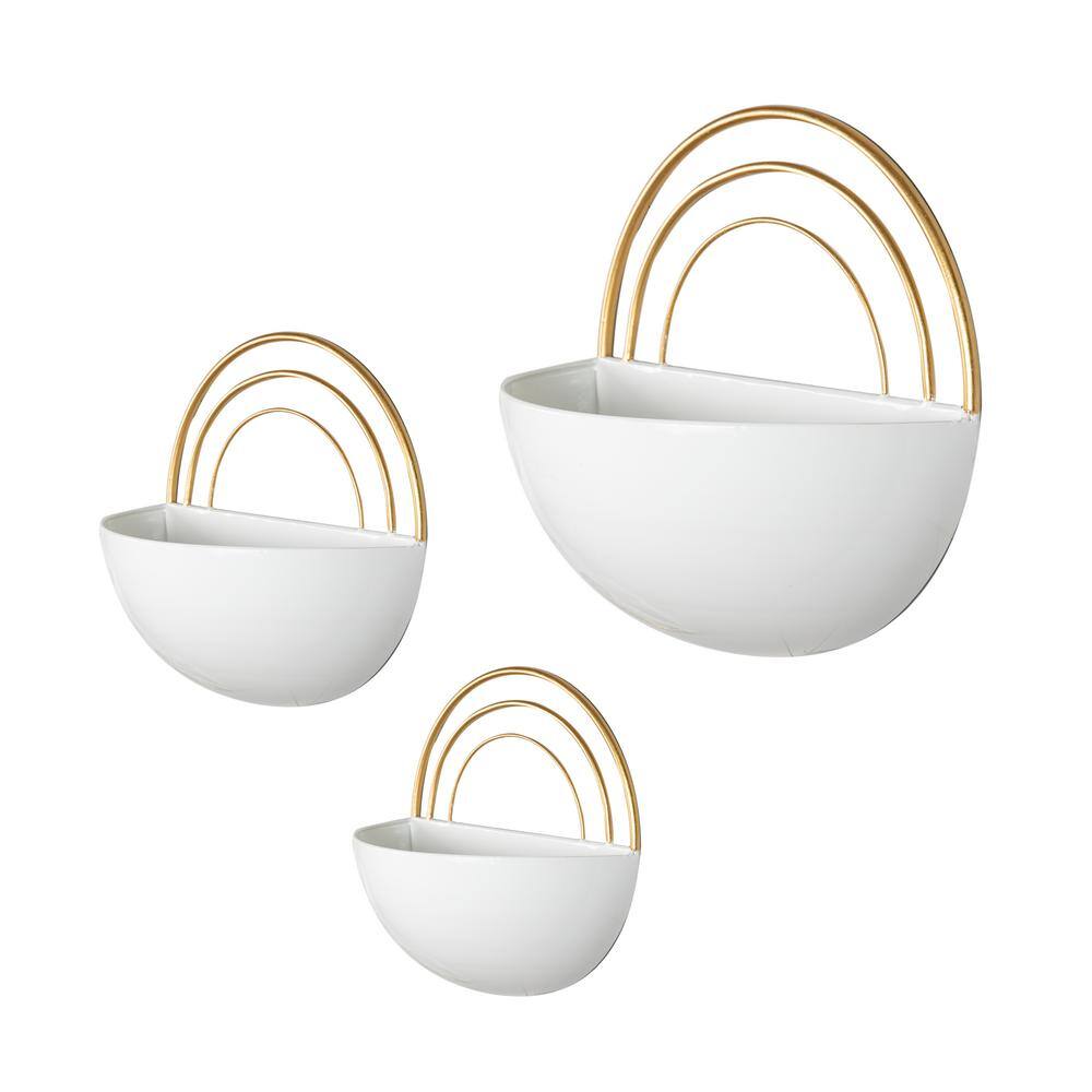 DANYA B Crescent Metal Wall Planter Set - White with Gold Detail (3-Piece) FHB21655