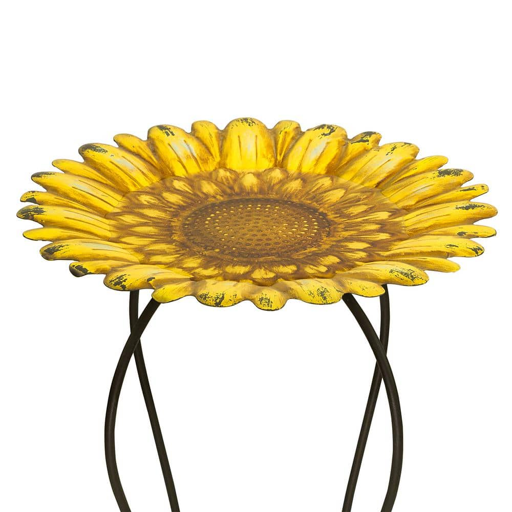 Alpine Corporation 19 in. Tall Embossed Metal Sunflower Birdbath Decoration Yard Statue MAZ470