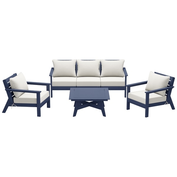 Polytrends Birchwood All Weather HDPE Outdoor Patio Navy Blue Deep Seating Sectional (6Piece Set)