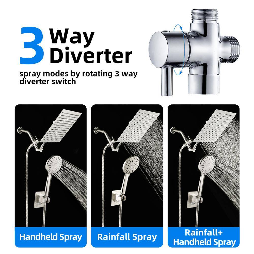 Heemli Rainfull 5-Spray Patterns 8 in. Wall Mount Dual Shower Heads and Handheld Shower Head in Chrome KAS0408N