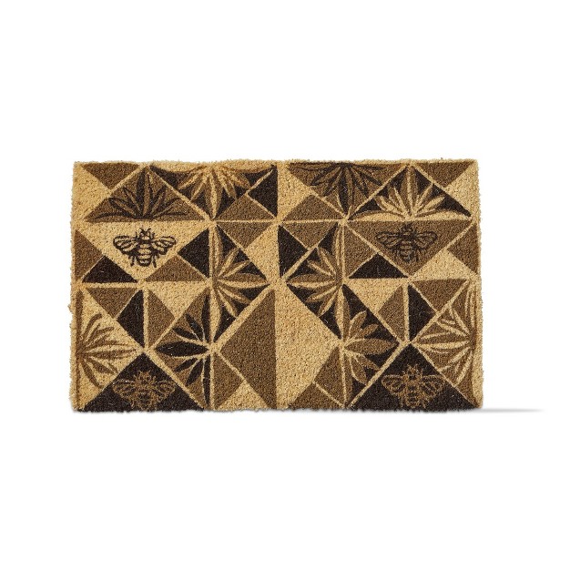 Geo Print With Bumble Bee Rectangle Indoor And Outdoor Coir Door Welcome Mat Brown