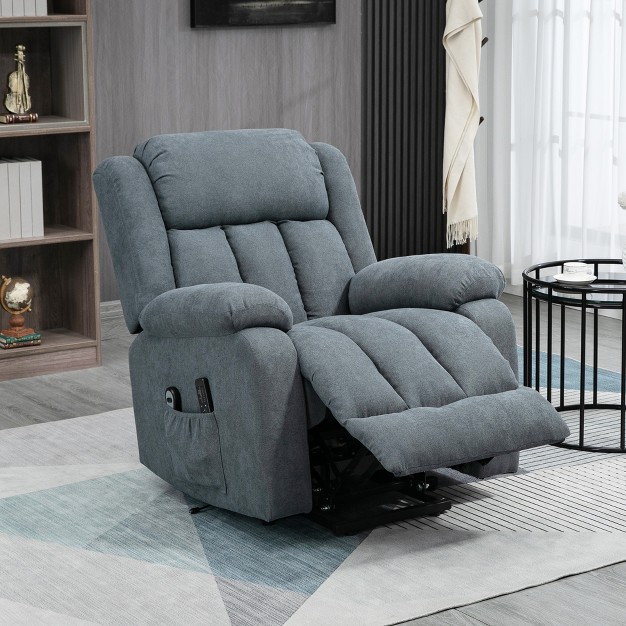 Homcom Power Lift Chair For Elderly Big And Tall With Massage Linen Fabric Upholstered Recliner Sofa Chair With Remote Control Side Pockets Gray