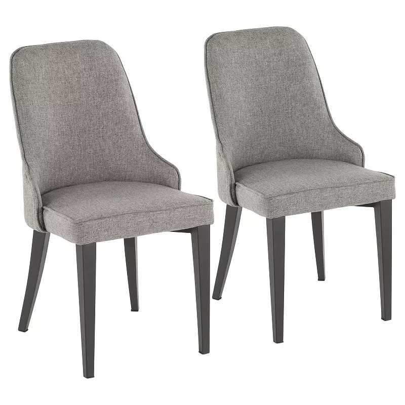 Set of 2 Gray Fabric Seat with Black Metal Stand Dining Chair 35.25