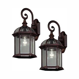 Hampton Bay Wickford 1-Light Weathered Bronze Outdoor Wall Light Fixture with Clear Glass (2-Pack) 7072-2RT