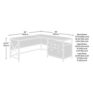 SAUDER Steel River 66.063 in. Engineered Wood 3-Drawer L-Shaped Carbon Oak Computer Desk with Metal Frame 427855