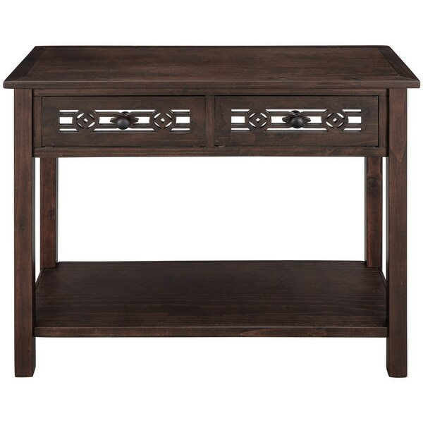 Classic Console Table with Hollow-out Decoration Drawers and Shelf