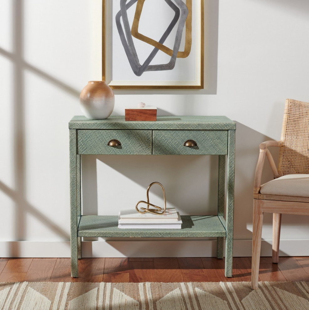 Daisey 2 Drawer 1 Shelf Console Table Turquoise/Antique Gold   Transitional   Console Tables   by V.S.D Furniture  Houzz