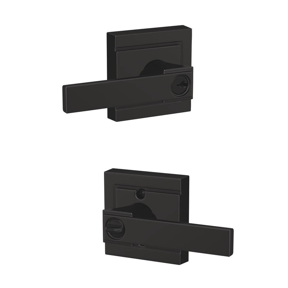 Schlage Northbrook Matte Black Keyed Entry Door Handle with Upland Trim F51A NBK 622 ULD