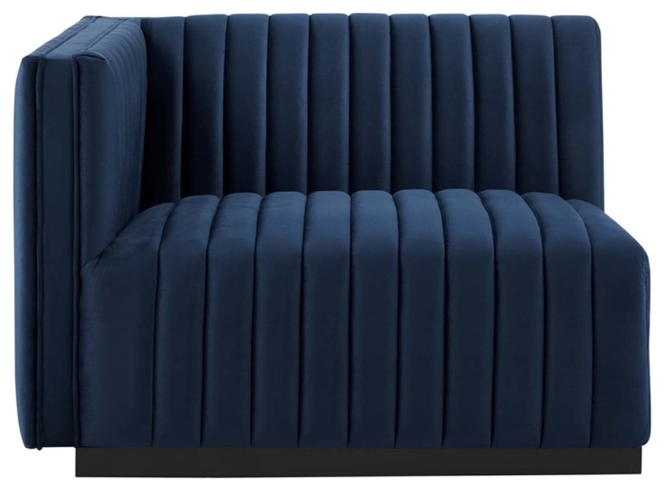 Modway Conjure 4 Piece Performance Velvet Sectional in Black/Midnight Blue   Contemporary   Sectional Sofas   by Homesquare  Houzz