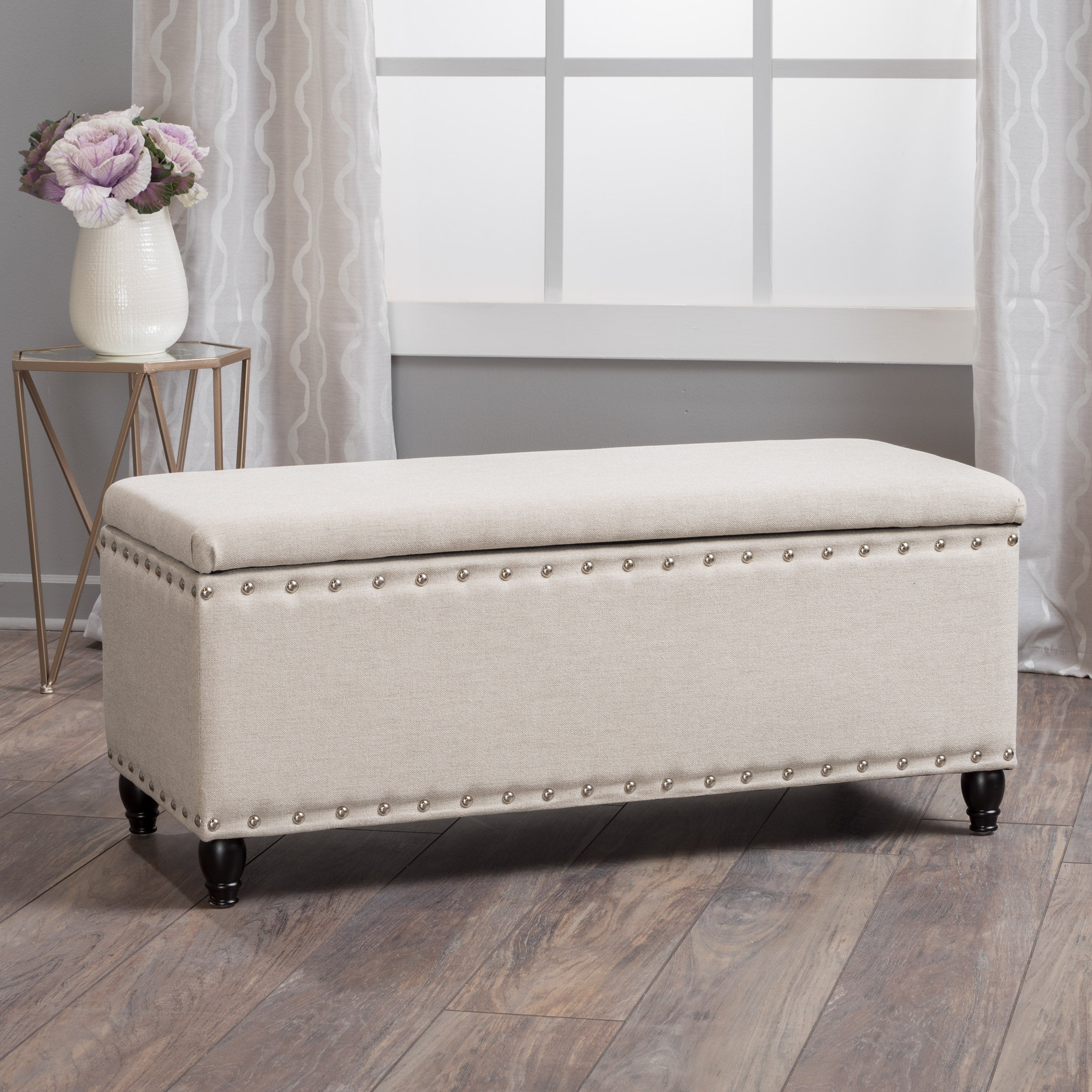 Tatiana Contemporary Fabric Storage Ottoman with Nailhead Trim