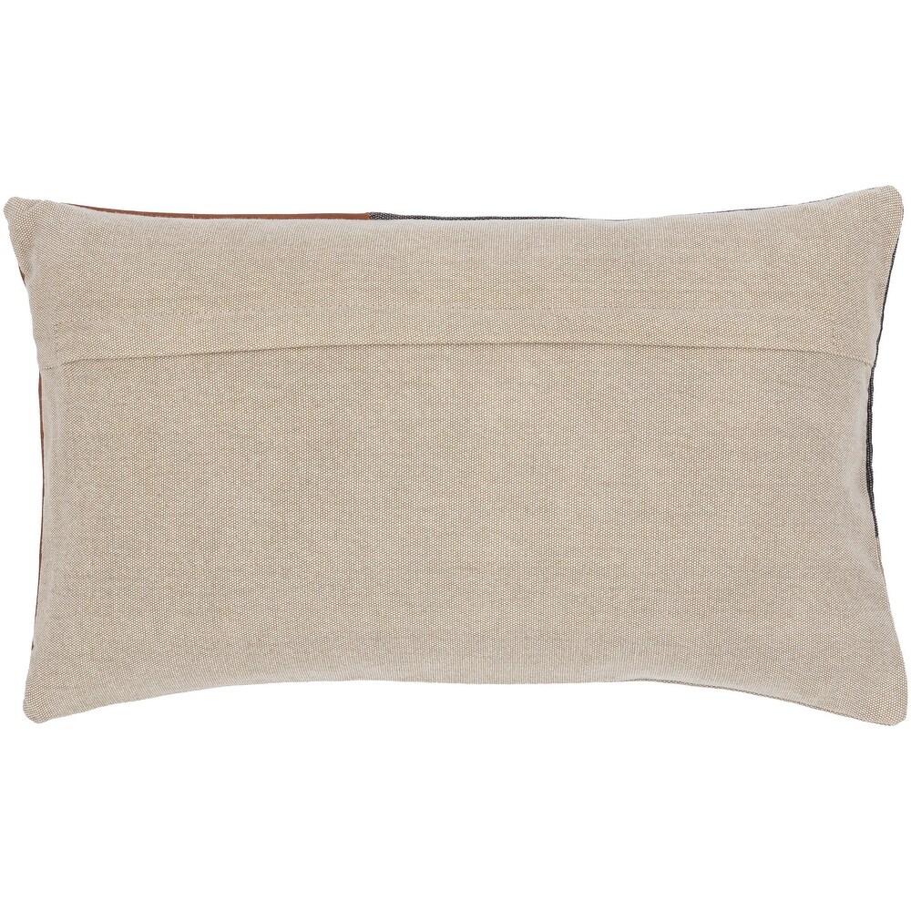 Yaseen Mixed Media Lumbar Pillow with Leather