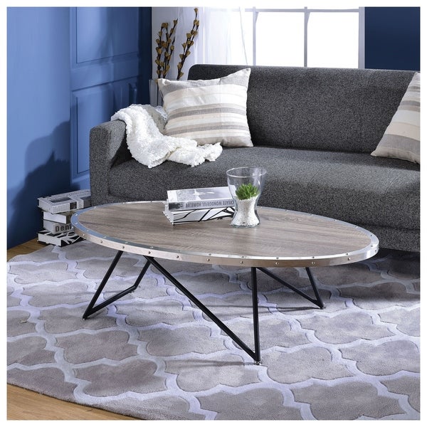 Urban Designs 46-inch Weathered Gray Oak Oval Coffee Table