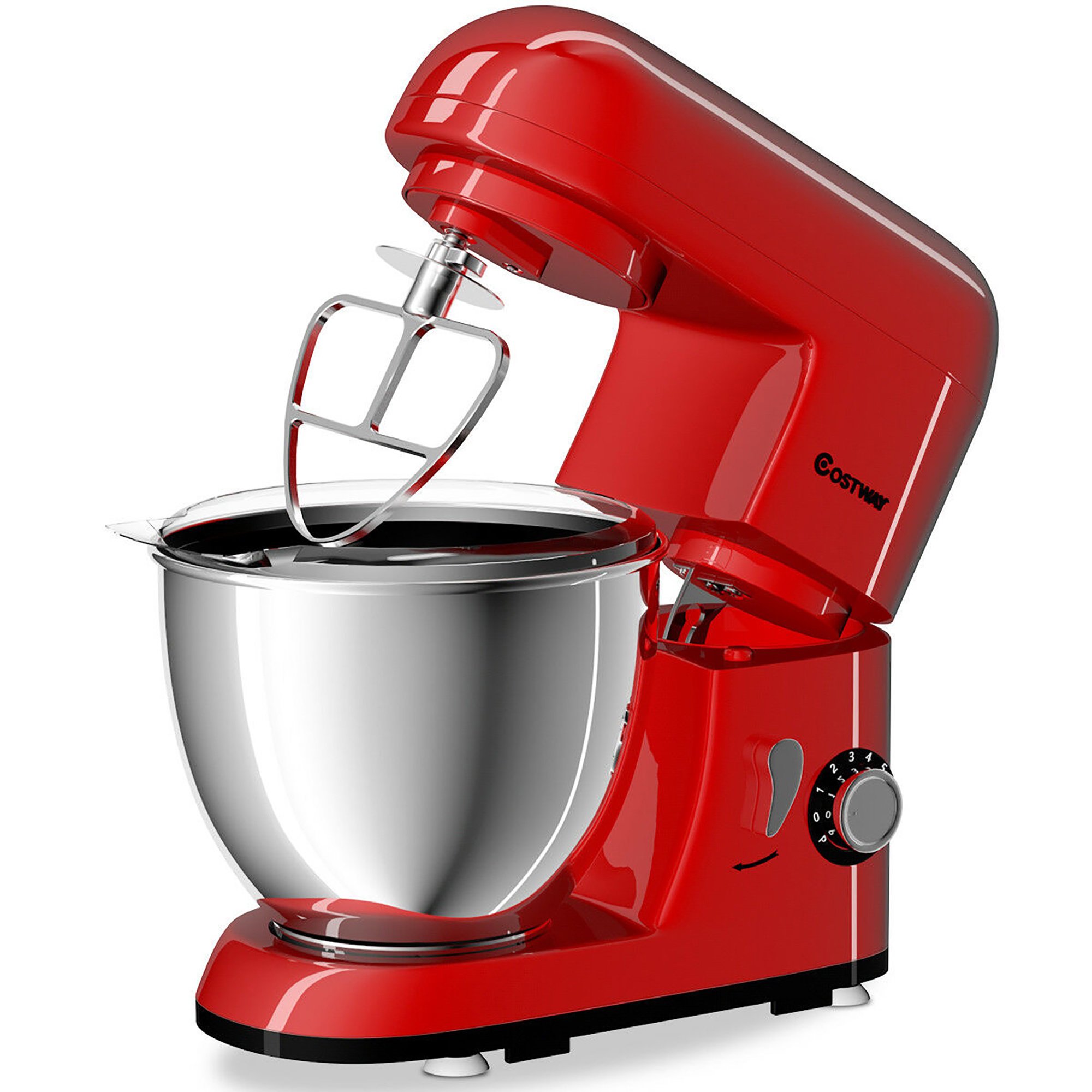 Costway Electric Food Stand Mixer 6-Speed 4.3Qt 550W Tilt-Head， Stainless Steel Bowl， Red