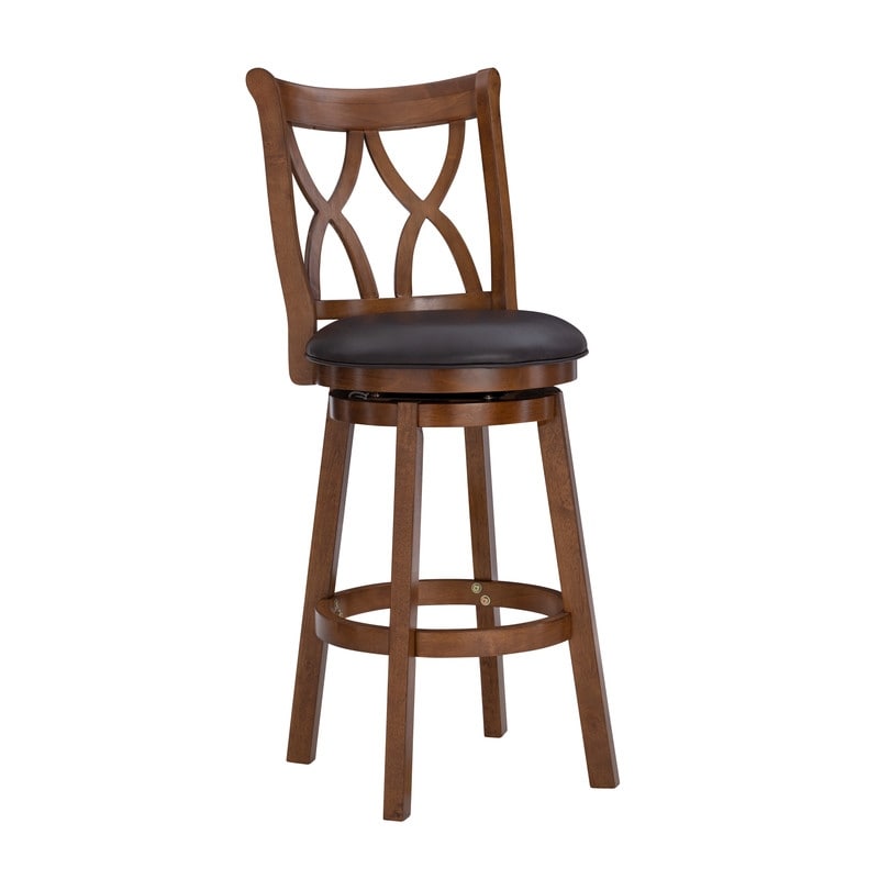 Carmen Big   Tall Rustic Oak Swivel Barstool with Faux Leather Seat