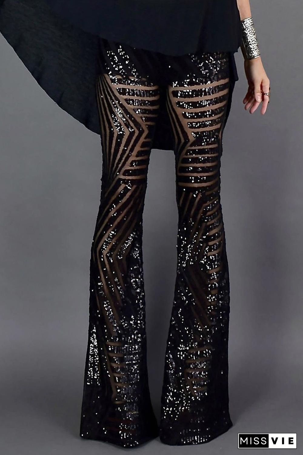 Black Sequin Wide Leg Pants