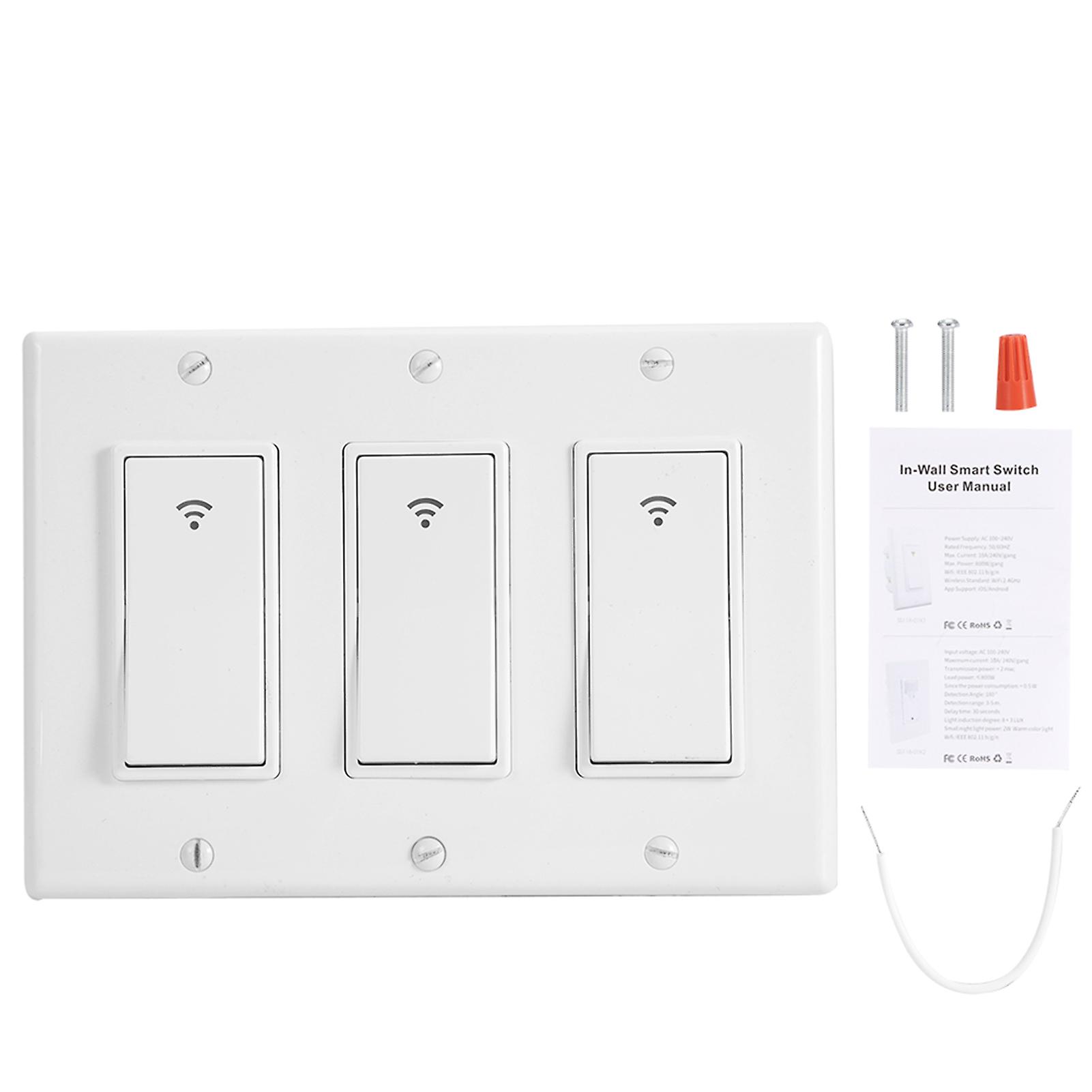 1/2/3 Gang Smart Wifi Wall Light Switch Timer For Alexa Google Home(3gang)