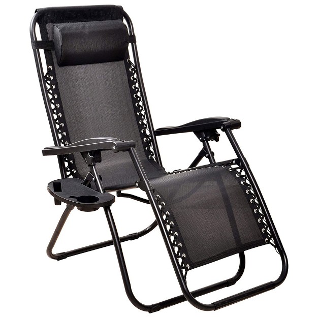 Elevon Adjustable Outdoor Zero Gravity Recliner Lounge Chair W Detachable Cup Holder For Deck Beach Or Bonfire Weight 300lbs Max Black Set Of 2