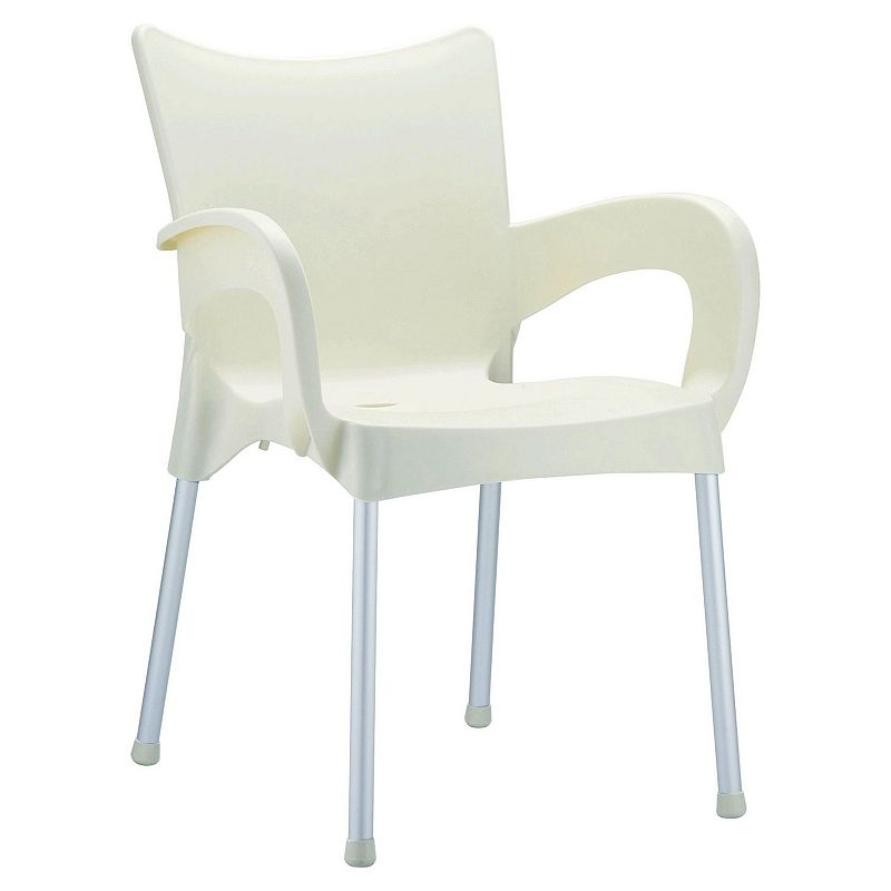 33.25 Beige and Silver Outdoor Patio Solid Dining Arm Chair