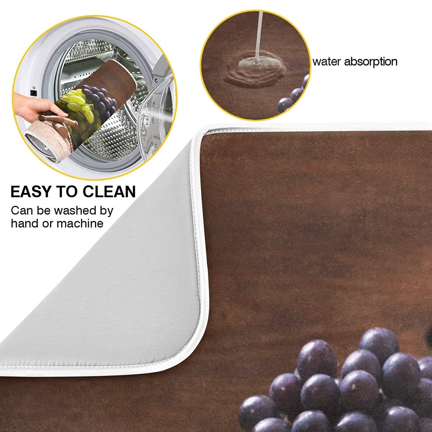 Wine Grape Still Life Dish Drying Mat For Kitchen Foldable Reversible Microfiber Absorben