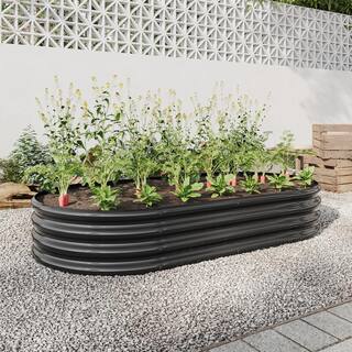 Runesay 70.86 in. L x 35.43 in. W x 11.42 in. H Metal Raised Garden Bed Oval Raised Planter Bed Vegetables Flowers in Black R-AAAISSEBA4