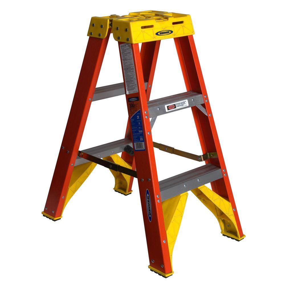 Werner 3 ft. Fiberglass Twin Step Ladder with 300 lb. Load Capacity Type IA Duty Rating T6203