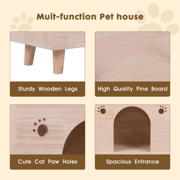 Cat House Solid Wood Cat Condo Sturdy Large Pet House