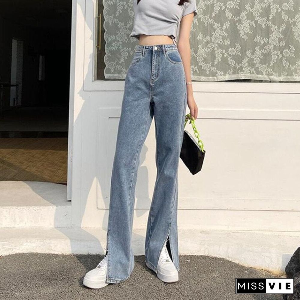 Woman Jeans High Waist Clothes Wide Leg Denim Clothing Blue Streetwear Vintage Quality Fashion Harajuku Straight Pants