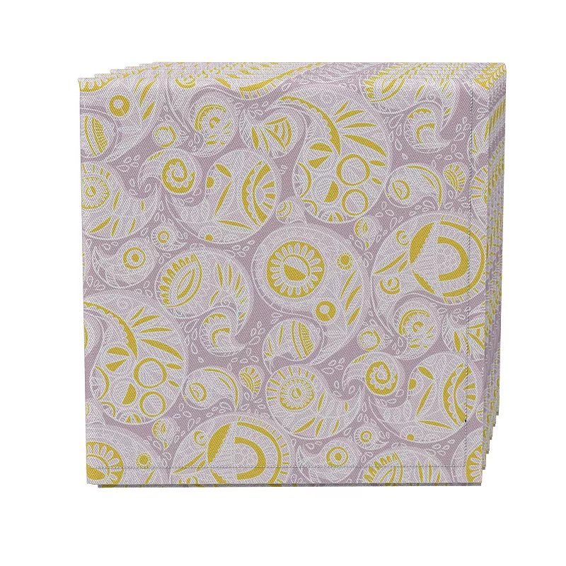 Napkin Set of 4， 100% Cotton， 20x20， Yellow and Purple Doodles