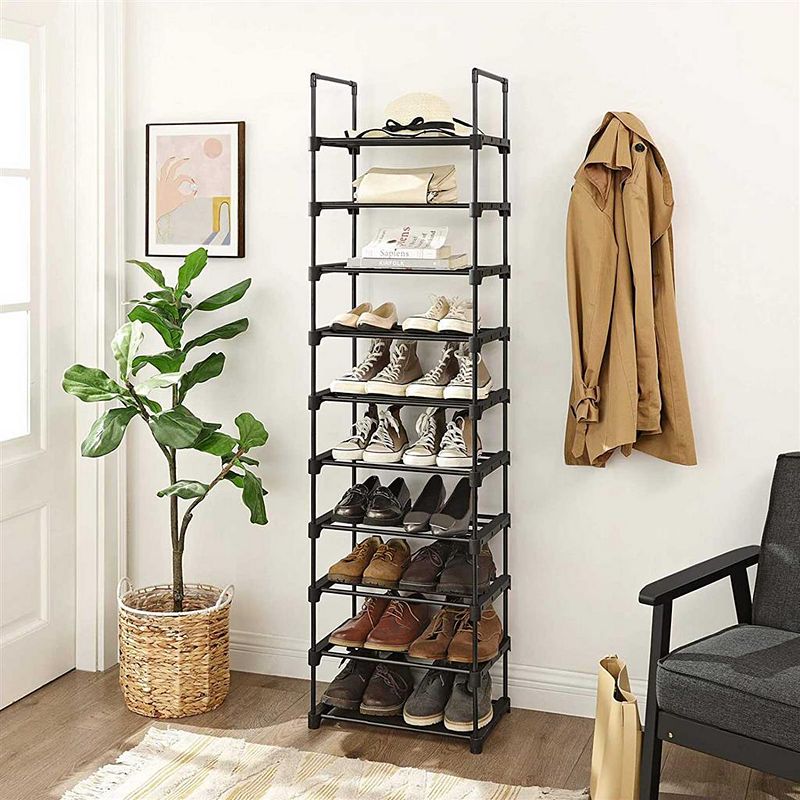 Large 10-Shelf Shoe Rack， Iron Shoe Storage Organizer， Customizable Design