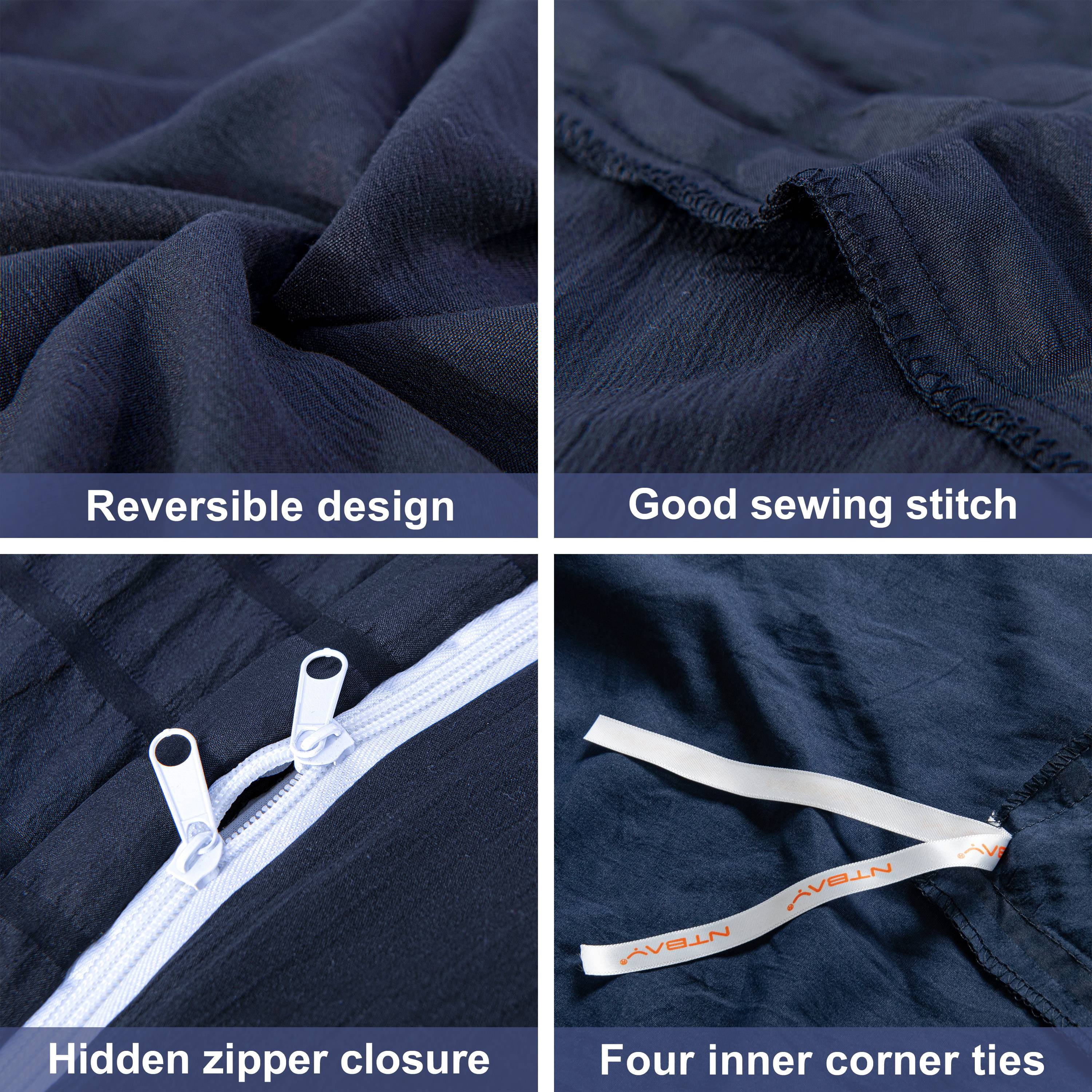 NTBAY 3 Piece Queen Textured Seersucker Duvet Cover Set with Hidden Zipper Closure and Corner Ties， Breathable and Ultra Soft， Navy Blue