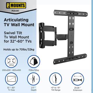 ProMounts Large Slim Full MotionArticulating TV Wall Mount for 32-60 in. Locking Adjustable TV Mounting Bracket MA441