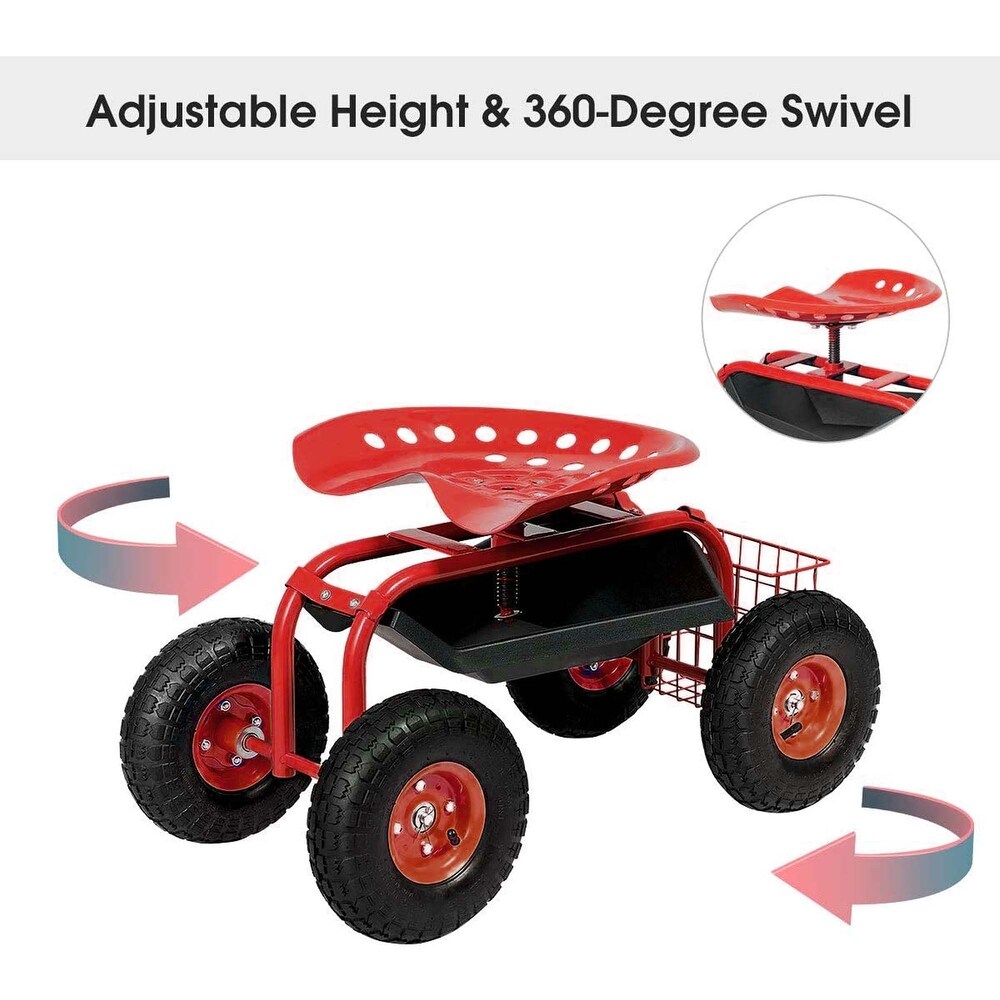 Rolling Gardening Chair Cart with Wheels  360 Swivel Rolling Scooter   42.5\