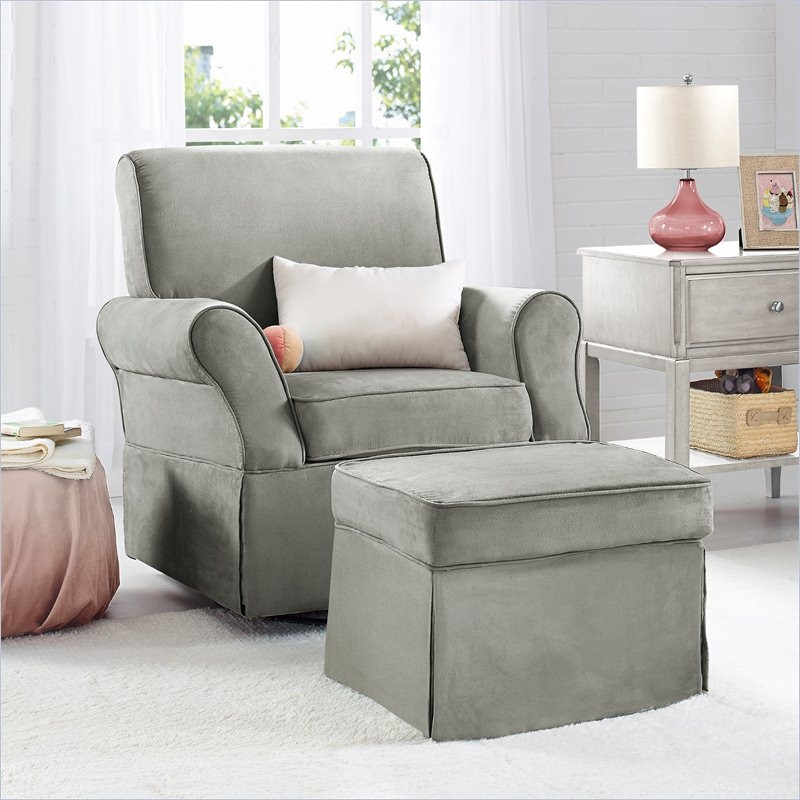 Home Square 2 Piece Swivel Nursery Glider and Ottoman Set in Gray   Transitional   Gliders   by Homesquare  Houzz