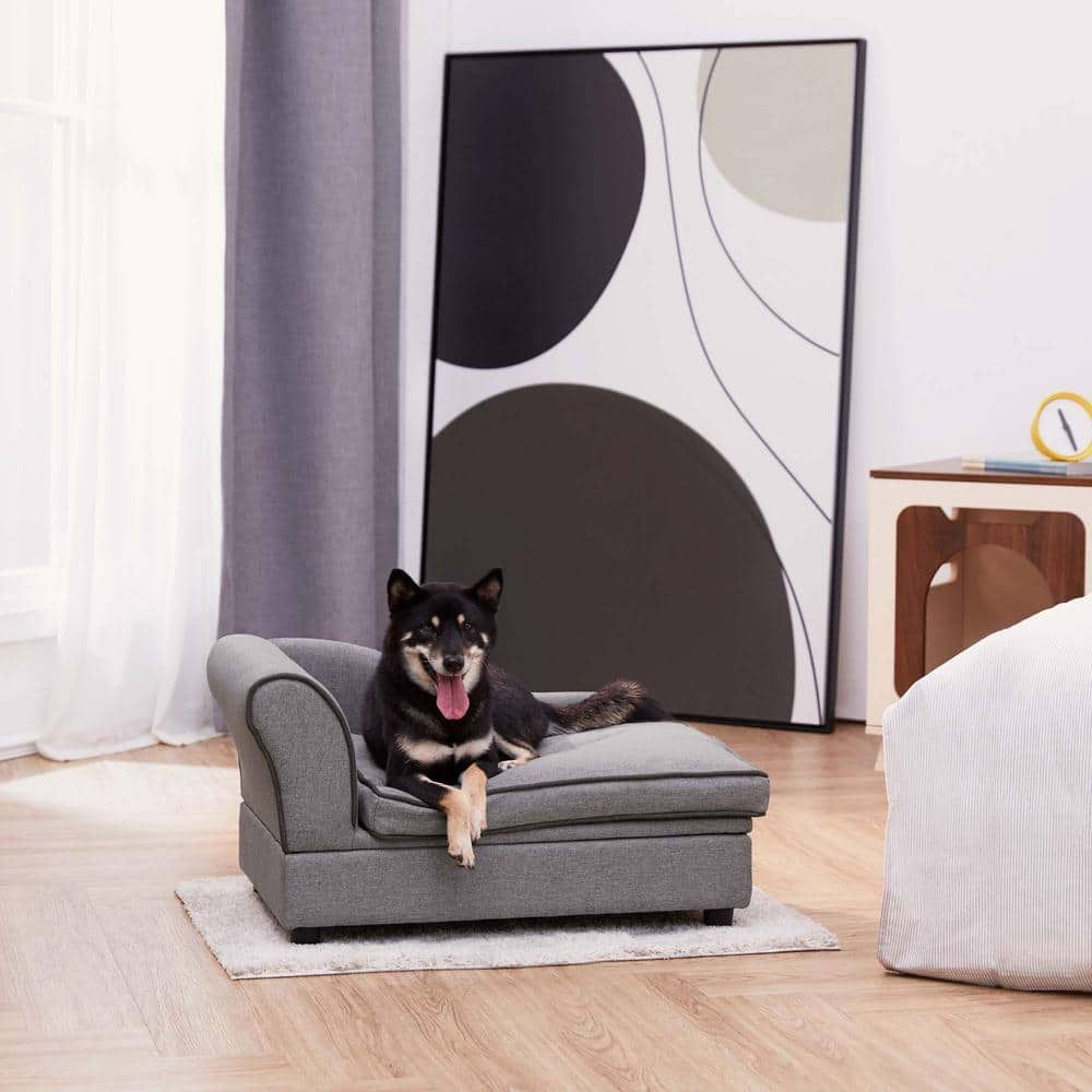 TEAMSON PETS 27.5 in. L Medium Upholstered Chaise Lounge Sofa Dog Bed with Removable Cushion and Storage for Pets Up to 66 lbs. Gray ST-M10006G