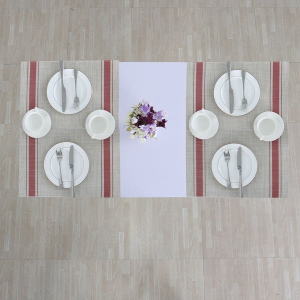 Woven Placemats Set of 6 Heat Resistant Place Mats Anti-slip PVC - Red+Beige