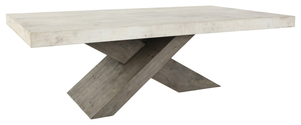 Inn 54 Inch Coffee Table Crossed Legs Wood Grain Details Brown White   Coffee Tables   by Dot  ampBo  Houzz