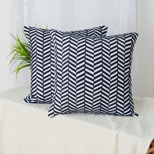 Trinity 2 Pieces Geometric Embroidered Decorative Throw Pillow Covers Navy Blue