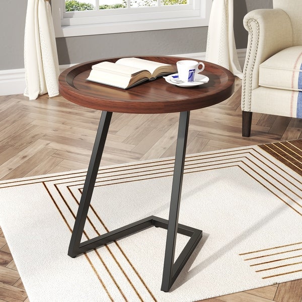 Round End Table，Side Tables with L-Shapped Legs