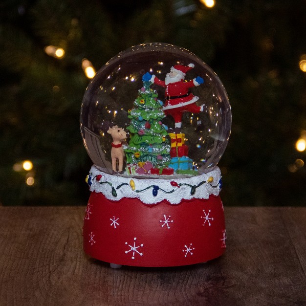 Santa Decorating A Christmas Tree Musical Snow Globe