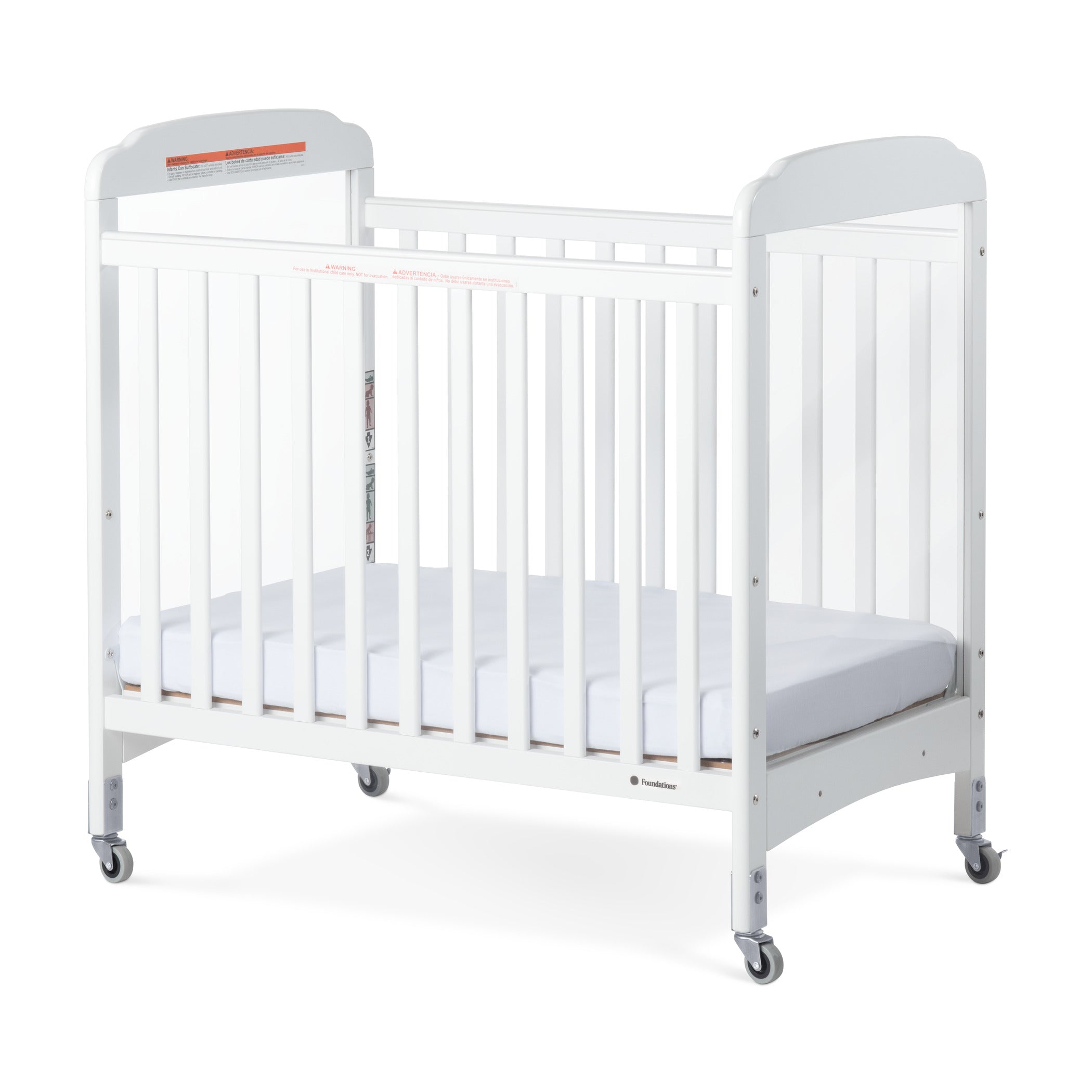 Foundations Next Gen Serenity Clearview Compact Portable Mini Crib with Mattress, White