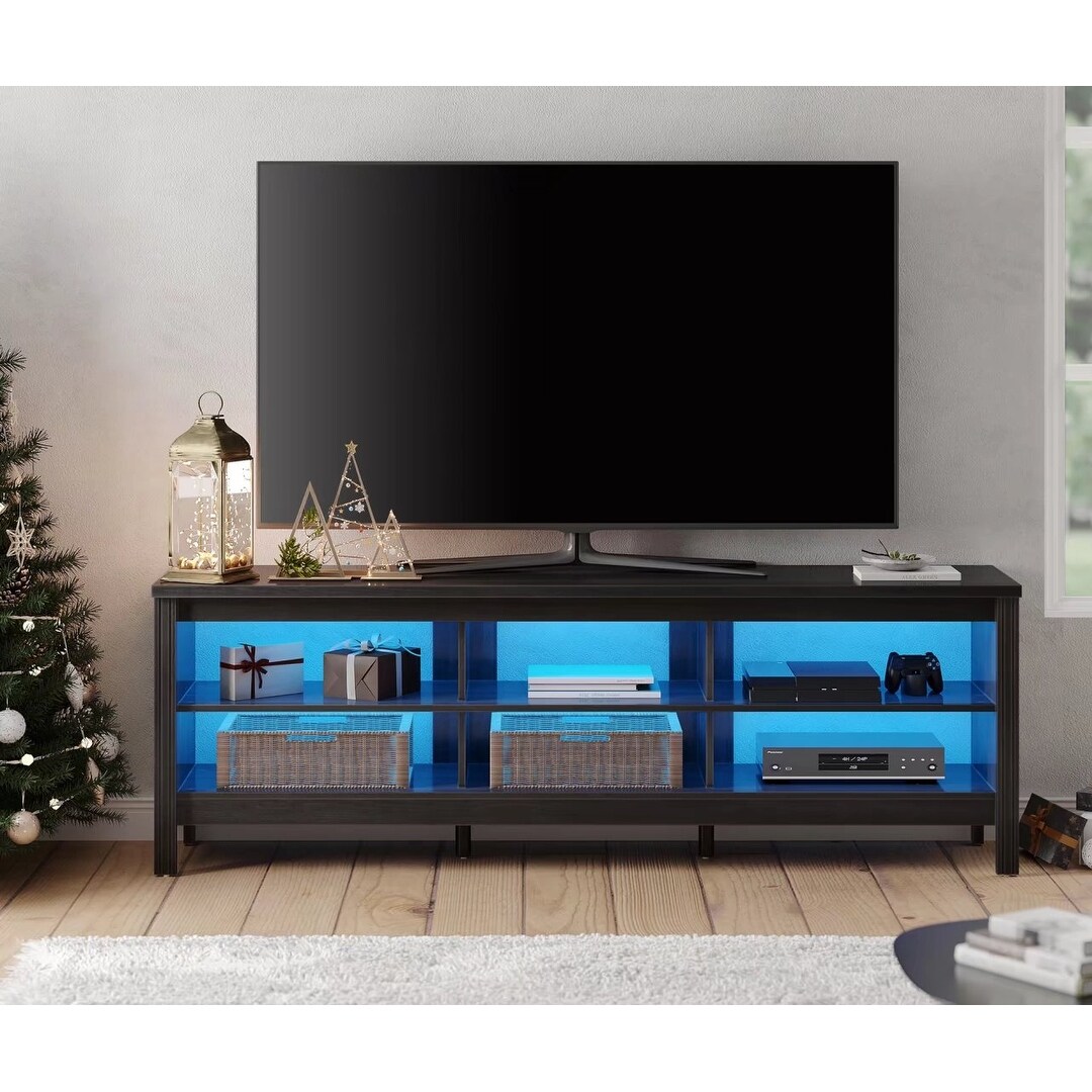 Classic TV Stand with LED Lights for 55-85 Inch TV， Black/Espresso/Oak