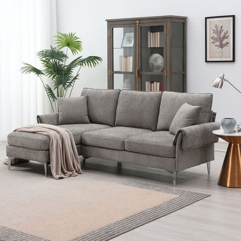 Chenille L Shaped Convertible Sectional Sofa with Reversible Chaise