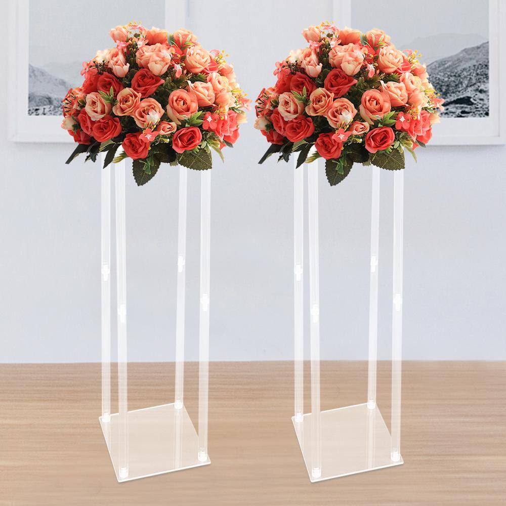 YIYIBYUS 9.84 in. W x 39.37 in. H 2-Pieces Modern Plastic Square Wedding Decoration Clear Acrylic Flower Display Rack OT-ZJGJ-5338