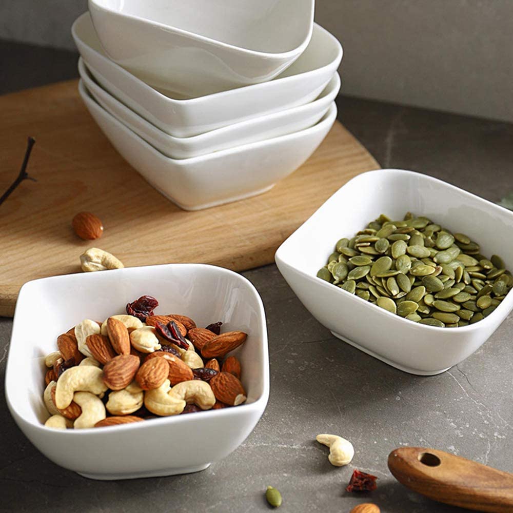 DOWAN Ramekins 8 oz Oven Safe， Small Serving Bowls， Porcelain Square Bowl