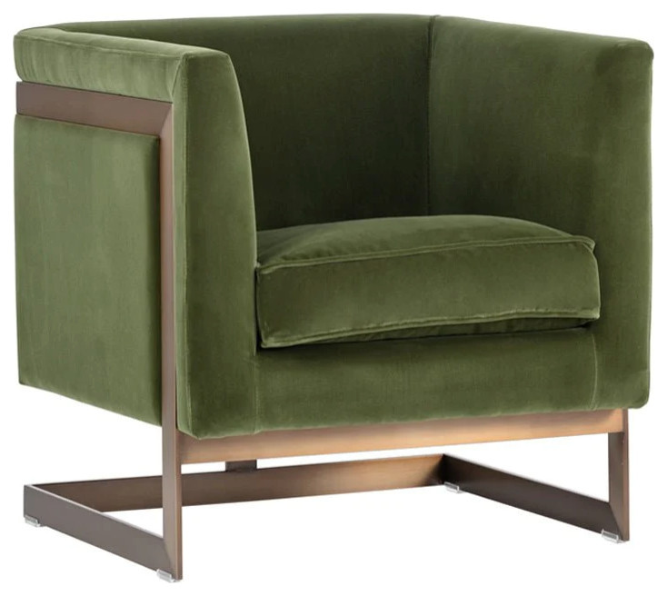 Quenby Armchair  Antique Brass  Giotto Olive   Contemporary   Armchairs And Accent Chairs   by Peachtree Fine Furniture  Houzz